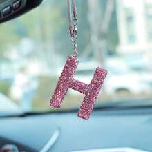 1 件汽车后视镜，带水晶闪亮字母吊坠、闪亮水钻吊坠、幸运反光装饰 - 坚固的金属材质