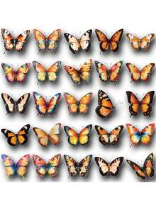SCXXBSW 50pcs Orange Butterfly Cartoon Graffiti Double Transparent Stickers Decorative Handbooks Water Cups Notebook Luggage Waterproof Stickers - Multicolor - View 12