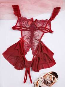 Lingerie Hot Open Lace Seduction Jumpsuit Bodysuit - 黑色 - 查看 10