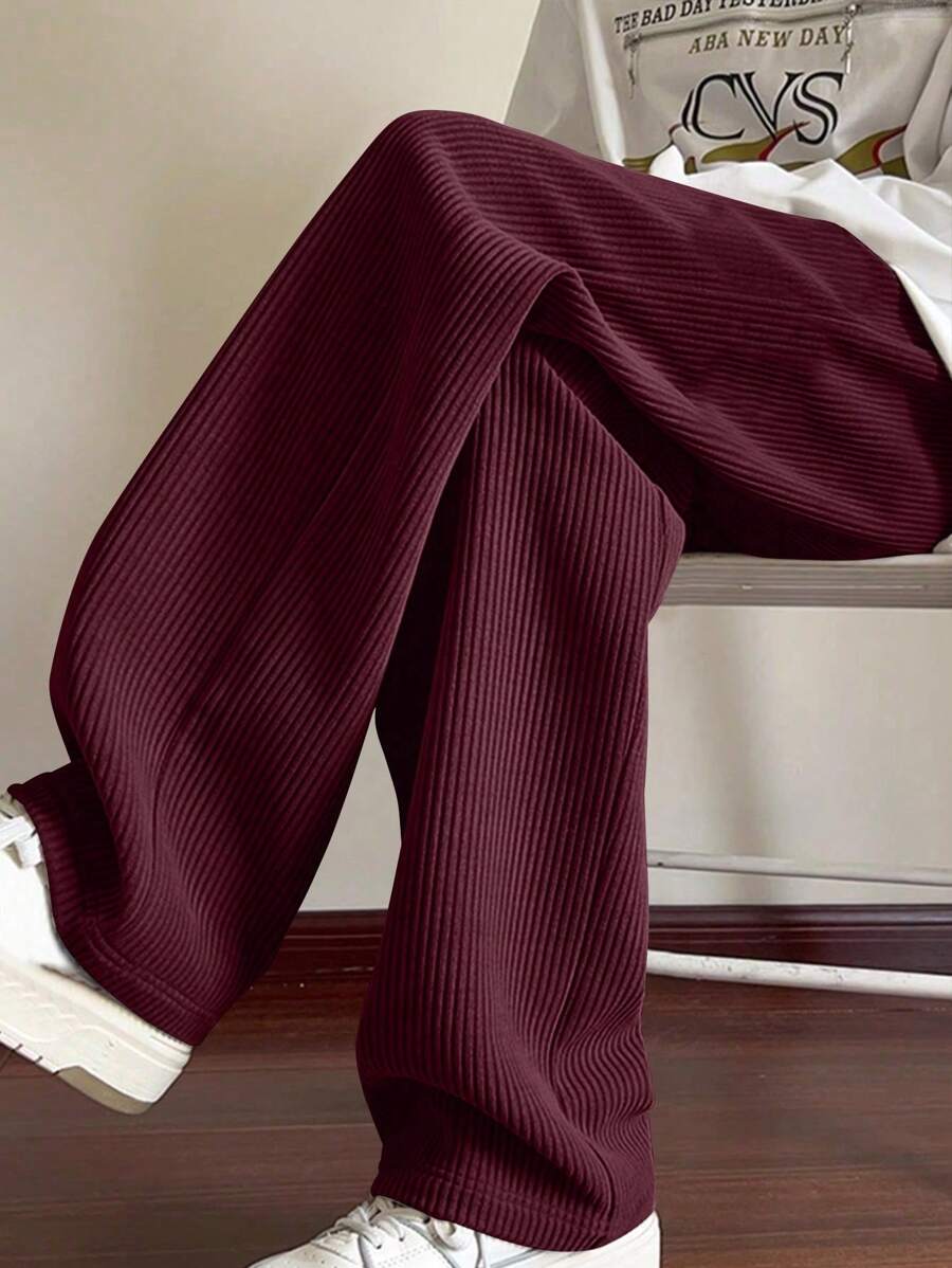 Men Spring/Autumn Corduroy Straight-Leg Pants, Comfortable Casual Loose Solid Color Versatile Trousers