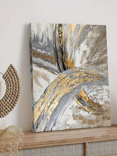 1 pieza Arte de pared de lona, un póster con pintura abstracta con acentos en oro y plata, mejorada por un marco de madera sólida, perfecto para agregar un toque de lujo y elegancia moderna a cualquier espacio, listo para colgar, con opción de marco