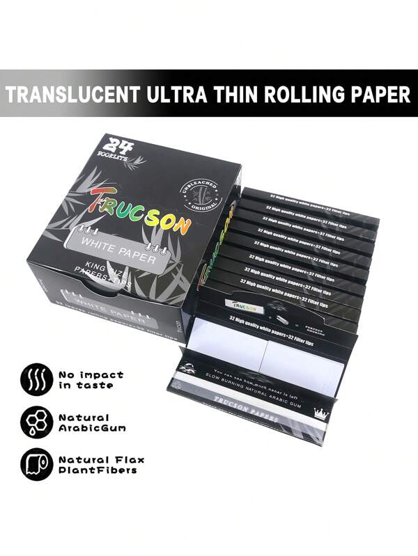 6/12/24 pedaços de papel cartão para cigarro, papel pré-enrolado preto de 110 mm, 32 folhas por livro, acessórios de papel enrolado à mão, papel ultrafino de queima lenta com pontas pontiagudas, adequado para presentes de Natal, presentes de Halloween, presentes de Dia dos Namorados, presentes de Dia das Mães, presentes de Ano Novo, artigos para festas e feriados, fácil de transportar