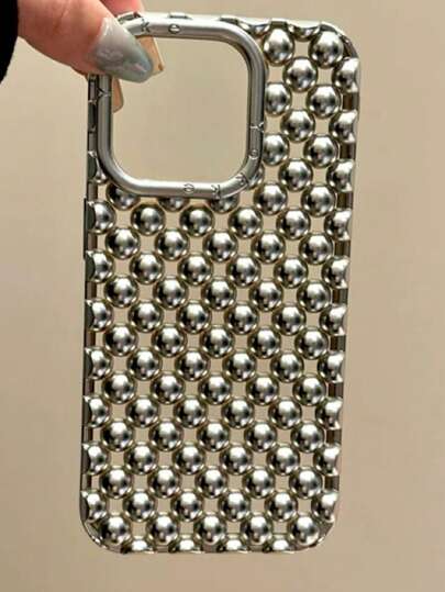Electro-Plated Silver Bead Decor 16/15 Case, Luxury Hard Phone Cover Compatible With Apple 14/13 Pro Max, Unique Creative Anti-Fall Protective Cases Waterproof Shockproof Scratch Resistant