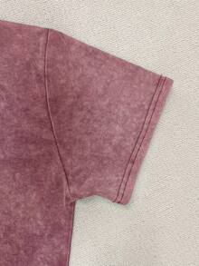 Women Daisy Flower Print Round Neck Short Sleeve Casual T-Shirt - Red - View 4