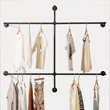 1pc Industrial Pipe Clothing Rack, Hanging Garment Rack, Wall Mounted Pipe Clothes Rack With 3-5 Hanging Rods, Heavy Duty Garment Rack, Industrial Steampunk Closet Organizer Hall Tree,Metal Garment Bar, Multi-Purpose Hanging Rod For Closet Storage, Household Storage Organization For Bedroom, Bathroom, Wardrobe, Wall Decor, Home Decor(Metal Pipes-Black)