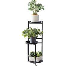 4 Tier Plant Stand Indoor, Space-Saving Planter Shelves Flower Pot, Tiered Wrought Metal Flower Shelf Plants Holder Display Rack, Flower Pot Holder Shelf For Living Room, Patio, Balcony - 3層黑色 - 查看 3