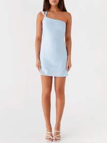 Women One Shoulder Mini Dress Floral Bodycon Backless Tupe Tie Up Short Dresses Y2k Beach Club Party Going Out Strap Sundress Pale