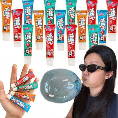 1/5/10 peças 4 cores balões de plástico bolha, balões de bolha elásticos, soprar com canudos, decoração de festa, enchimento de pinhata para celebração de festival, presente (cor aleatória com canudos)