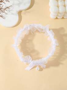 1pc Fashion White Lace Elastic Leg Garter With Faux Pearl Teardrop Butterfly Pendant, Sexy Thigh Chain, Suitable For Weddings, Bridesmaids