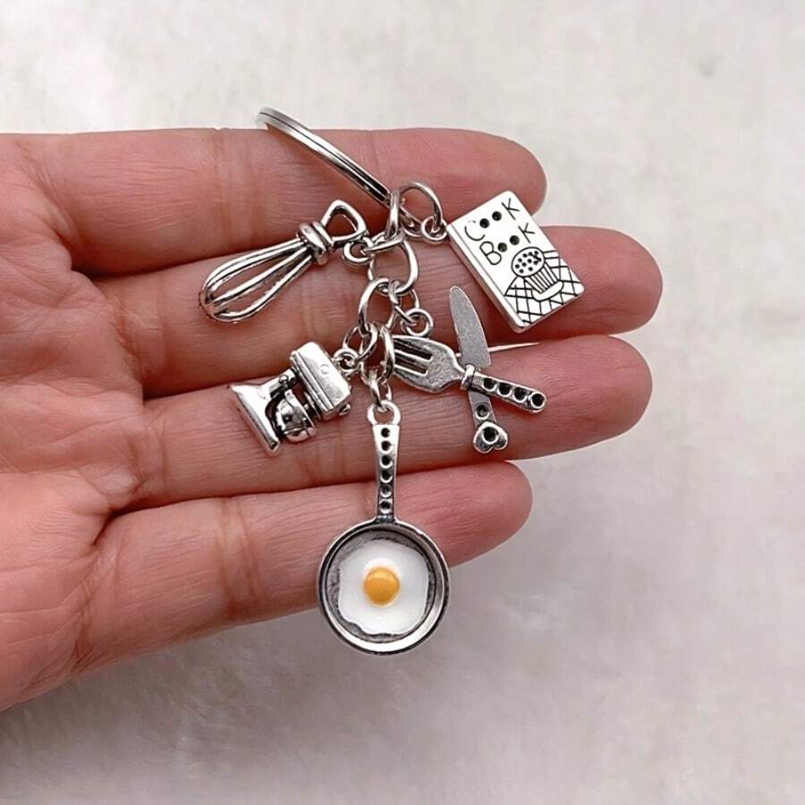 1 Cooking Keychain, Frying Pan Mixer, Cooking Book Tableware, Chef Keychain