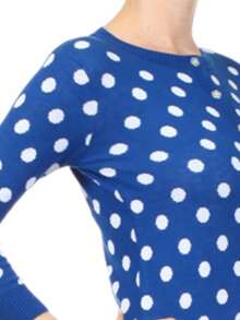 Women's Knit Cardigan Sweater Casual Lightweight Long Sleeve Crewneck Button Down Polka Dot Jacquard Knitted Top YEMAK - 寶藍色 - 查看 2