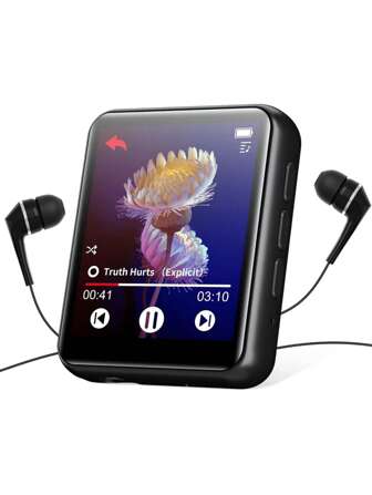 M5 64GB 1.8 英寸便携式 MP3 播放器，全触摸屏，带扬声器、FM 收音机、录音、电子书，最高 128GB（黑色）