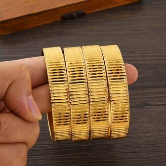 2 件/4 件 65 毫米宽优雅金色黄铜手镯，13 毫米宽日常中东阿拉伯女士派对婚礼珠宝礼物