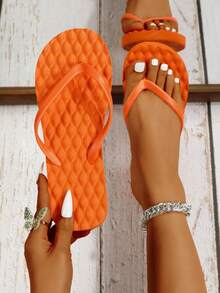 女士夏季新款防滑户外纯色人字拖，情侣沙滩凉鞋