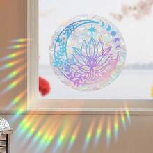 1 件阳光捕手窗户彩膜透明玻璃贴纸波西米亚独特月亮蝴蝶莲花元素玻璃静电贴纸窗户装饰贴纸静电吸附可重复使用适用于家庭和厨房窗户装饰送给家人和朋友的完美礼物。