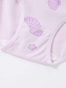 4 件装女童可爱卡通贝壳、波尔卡圆点和格子印花内衣内裤，适合所有季节 - 淡紫色 - 查看 6