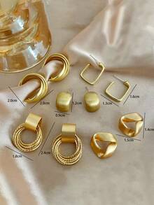 5 Stücke/Set modisch süßer luxuriöser eleganter Retro-Ohrringe in Miniatur, geeignet für den täglichen und Feiertagsgebrauch von Frauen - Gold - Übersicht 6