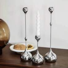 1/3pcs Modern Candle Holder, French Silver Water Drop Metal Candlestick, Iron Teardrop Candlesticks Taper Candle Stand For Home Decor Metal Table Centerpiece Dinner Decorations Tall Candle Holder For Mom, Wife, Grandma