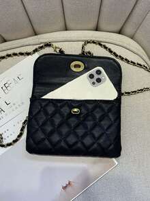 New Versatile Solid Color PU Fabric Diamond Shape Embroidery Detachable Sophisticated Chain Mini Functional Waist/Shoulder Bag - Black - View 3