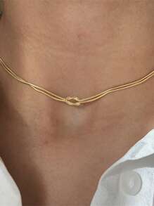 1 pièce Élégant collier ras-du-cou nœud en acier inoxydable de couleur or minimaliste, polyvalent pour le port quotidien