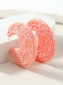 1 Pair Bohemian Style Vacation Raffia Handwoven Minimalist Multi-Color Hoop Earrings, Suitable For Daily Wear