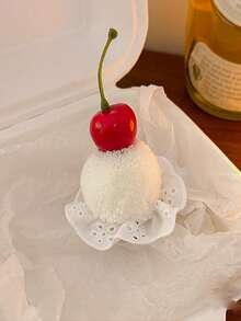 2pcs Cute Cherry Cake & Furry Pompom Lace Hair Clips, Teen Side Clamps Hair Accessories - Multicolor - View 2