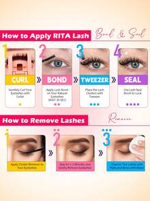RITALASH 280pcs D Curl Christmas Gift Cluster Lash Kit DIY Eyelash Extensions Long Individual Lashes Mixed Tray Lash Clusters Extensions DIY Cluster Lash At Home With Bond And Seal Applicator Cluster Lash Remover And Lash Brush - Black - View 7