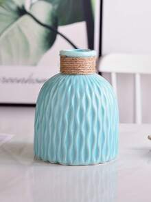 1个北欧风波浪形塑料花瓶，菠萝图案陶瓷花盆，新款中式客厅家居装饰，简约鲜花盆栽配麻绳装饰 - 彩色 - 查看 4