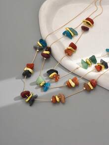 1pc Women's Multi-Layer Bohemian Holiday Resin Stone Necklace (Random Resin Color) - Multicolor - View 3