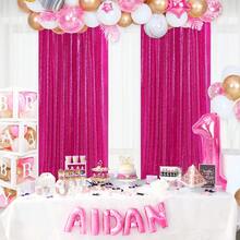2 件套热粉色派对背景布，生日派对装饰用品背景横幅玫瑰红色背景布，可重复使用窗帘用于家居装饰、婚礼装饰、婴儿淋浴装饰，适合搭配金属拱形支架和气球，完美的背景装饰，同样适合日常使用，闪亮的背景布料永不过时