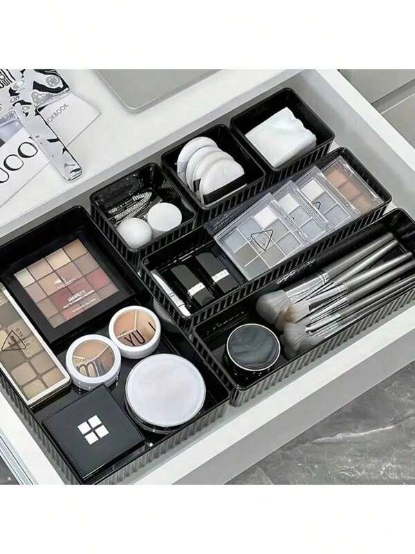 1pc Multi-Function Acrylic Black Makeup Organizer Set, Desk Storage Basket, Drawer Organizational Box, Various Combinations Available, Suitable For Office Use, School Supplies,Back To School