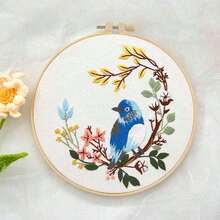 1set DIY Hand Embroidery Kit, Bird & Floral Pattern, Includes Embroidery Hoop, Threads, Stencil For Beginner, Random Color - Multicolor - View 14