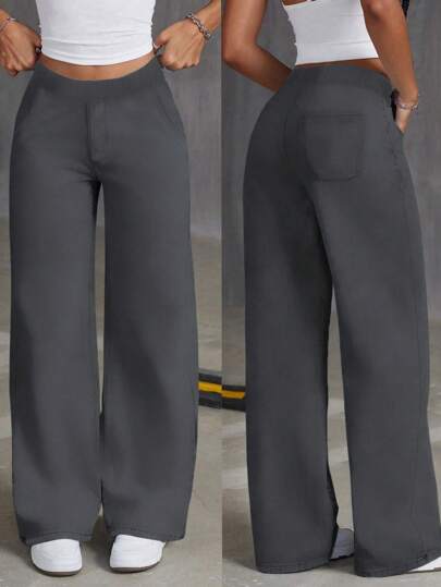 1 pieza Pantalones rectos con bolsillos sueltos y simples para ejercicio al aire libre para adolescentes, para primavera/verano/otoño