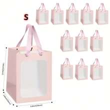 1/3/5 piezas Bolsas de regalo con ventana transparente para flores, cajas de exhibición de ramos de flores grandes, cajas de regalo plegables y portátiles