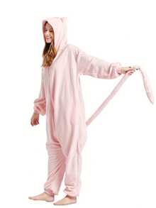 Adult  Pink Costume Christmas Pajamas - Christmas Cosplay Costumes Homewear Jumpsuit For Women And Men - 粉色 - 查看 3