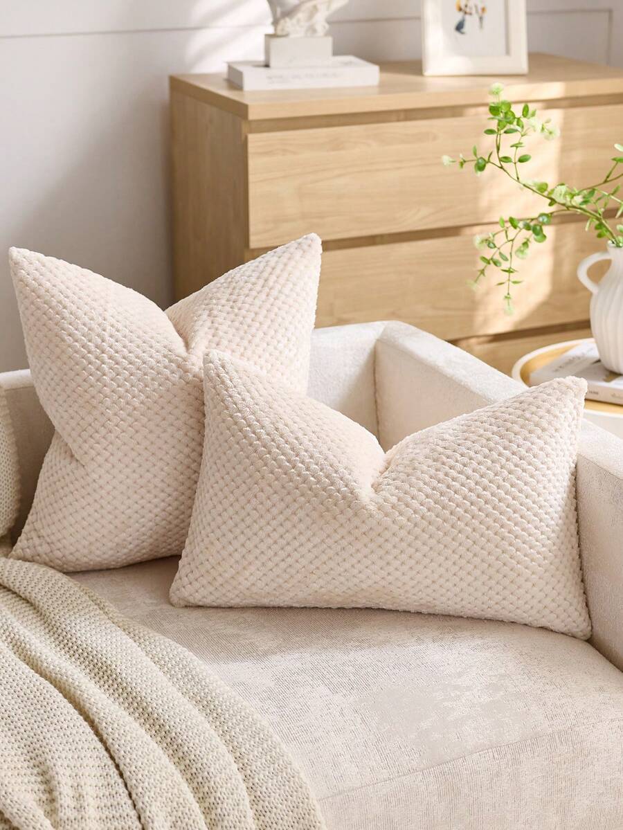 1pc/2pcs Beige Cross Decorative Throw Pillow Cover (Pillow Insert Not Included), Velvet Fabric, Square Cushion Cover, Holiday Home Decor Pillow, Soft & Comfortable Velvet, Modern Decor For Sofa, Bedroom, Dorm - Beige - View 1