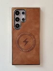 Ốp lưng điện thoại từ tính Lightning bằng da nhân tạo Luxury Skin Feel Matte tương thích với Samsung Galaxy S25 S24 Plus S23 S22 Ultra Wireless Charging Soft Back Protect Cover - màu nâu - Xem 2