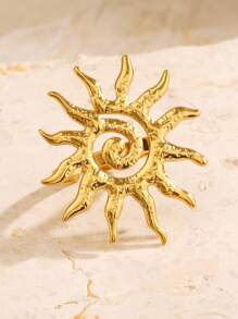 1 pieza Anillo abierto ancho de acero inoxidable estilo bohemio, adecuado para el uso diario, salidas y citas de mujeres