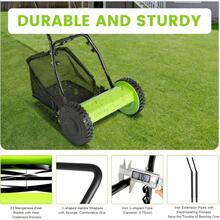 18-Inch Manual Lawn Mower, Walk-Behind Mower, Manual Reel Mower, Dual Wheel Mower Sweeper, Adjustable Height With Removable Grass Collector, 5 Blades. - Green - View 4