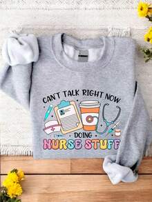 Can't Talk Right Now Doing Nurse Stuff Sweatshirt, Funny Nurse Quote Crewneck, Best Nurse Appreciation Gift, Registered Nurse Life Sweater, BS-2554 - 灰色 - 查看 1