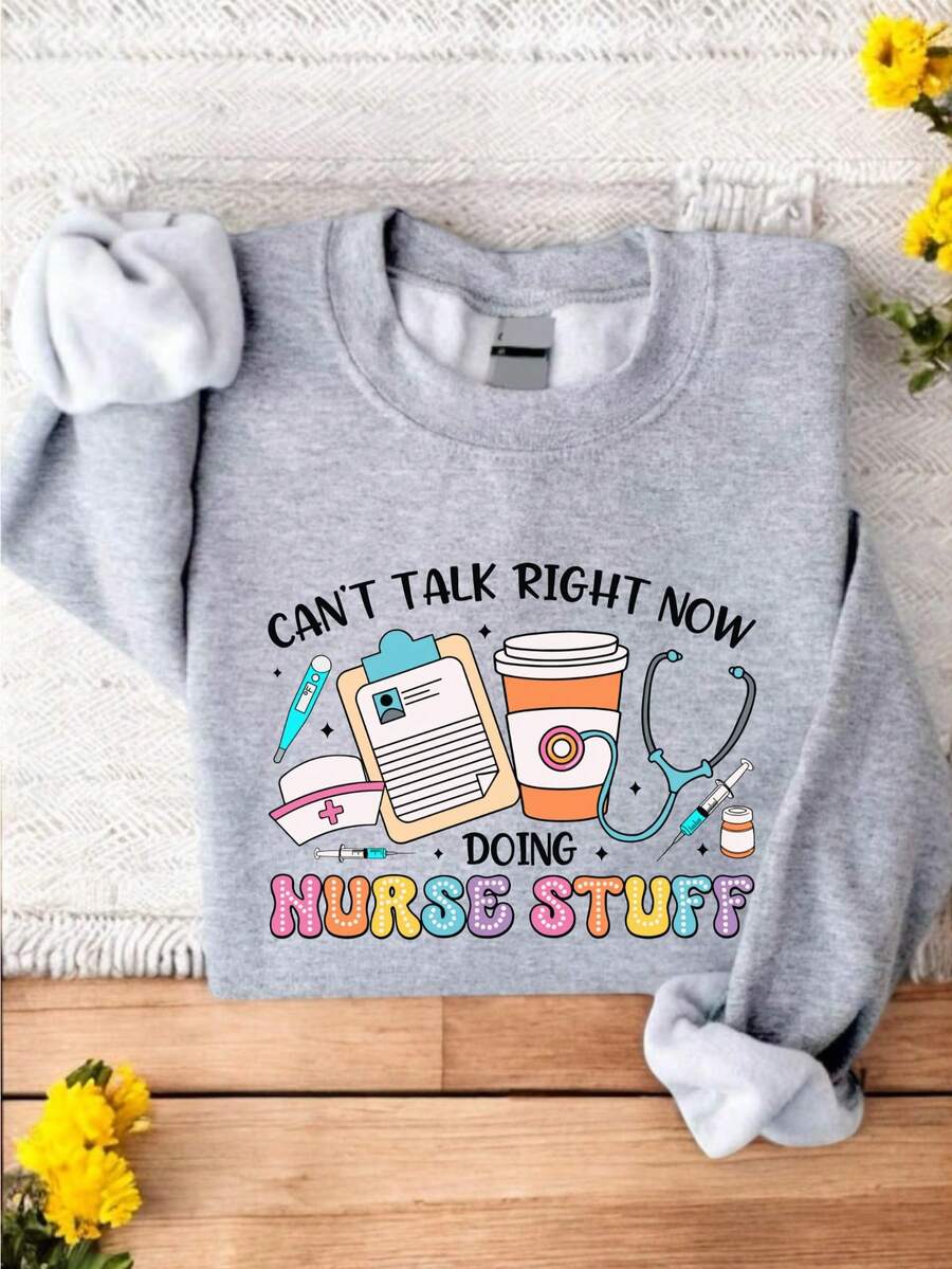 Can't Talk Right Now Doing Nurse Stuff Sweatshirt, Funny Nurse Quote Crewneck, Best Nurse Appreciation Gift, Registered Nurse Life Sweater, BS-2554 - 灰色 - 查看 1