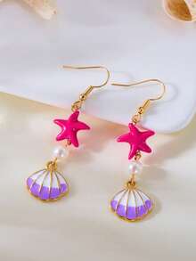 1 Pair Minimalist Starfish Pearl Seashell Earrings, Suitable For Beach Vacations, Versatile For Summer - Multicolor - View 2