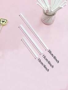 100pcs White Paper Lollipop Sticks, Baking DIY Handmade Starry Sky Cake Sign Paper Sticks, Perfect For Kitchen Table, Fruit Salad, Candy Decoration, For Birthday Party, Valentine Day, Graduation, Wedding