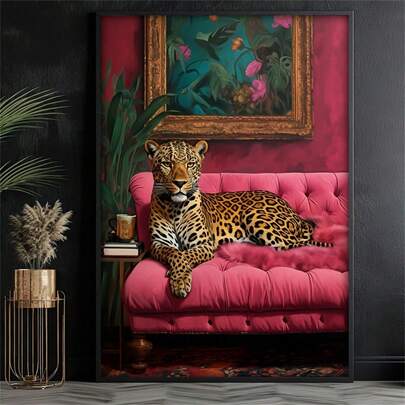 1pc Canvas Decorative Art Charm Leopard Print Wall Art Poster Lively Jaguar Animal Theme Ink Artwork For Home Office, Bathroom, Living Room, Bedroom, Dining Room Decor - Vibrant Modern Style Portrait Direction Spring Summer Decor - Perfect Gift For Friends And Family Gifts Birthday Graduation Optional Frame ,Wall Art With Frame