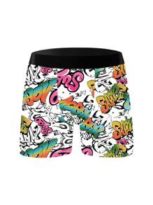 10 Pieces Random Pack Men's Graffiti Print Long Boxer Briefs - Elastic Polyester Fabric Underwear, Geometric Pattern, 2025 New Style, Suitable For All Seasons