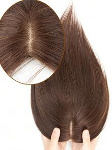 Postizo elegante hecho a mano para mujeres, de cabello humano real natural negro, con sistema de clip, ligero y sin costuras, para cabello ralo, cobertura de canas, estilo liso, para modificar la forma del rostro