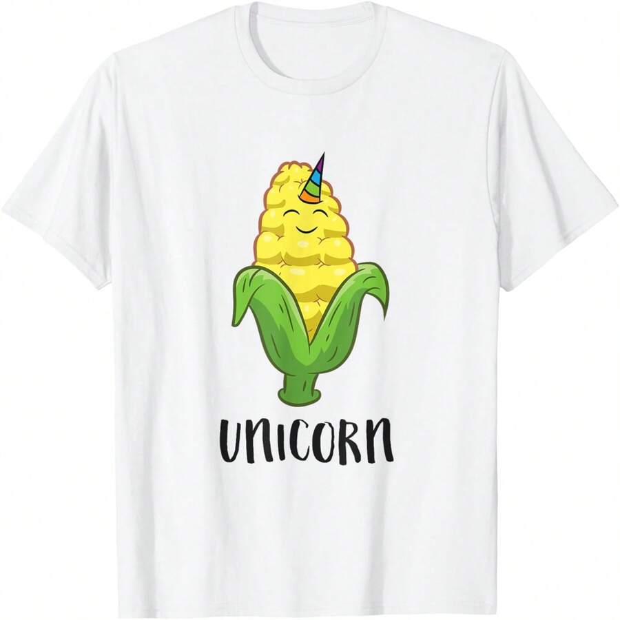 Cute Unicorn Corn Ladies' Cotton TShirt, Premium Cotton Quality Printing, Durable And Longlasting, Casual And Fashionable - White - View 1