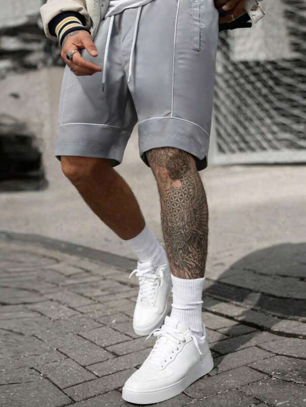 1pc Men Shorts, Loose, Casual, Versatile, Light Gray, Spring/Summer/Autumn