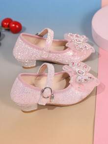 A Pair Of Cute 2025 New Children's High-Heeled Shoes, Bow Princess Shoes, And Dance Shoes Suitable For Balls - Baby Pink - View 5