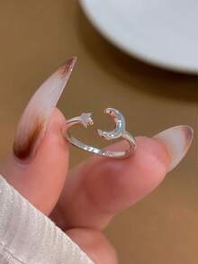 1 件 S925 纯银精致独特月亮星形趾环可调节趾环适合夏季沙滩装